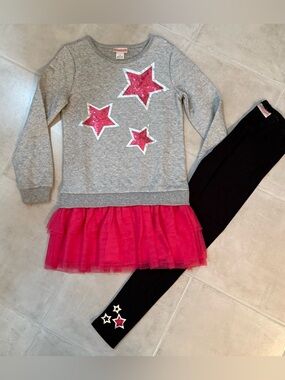 Flapdoodles Quilted Sweatshirt Star Dress & Leggings Sz 12 NWOT